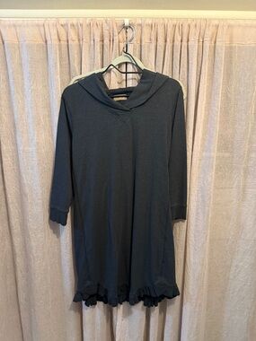 Women’s Dark Charcoal Hooded Tunic with Ruffle Hem